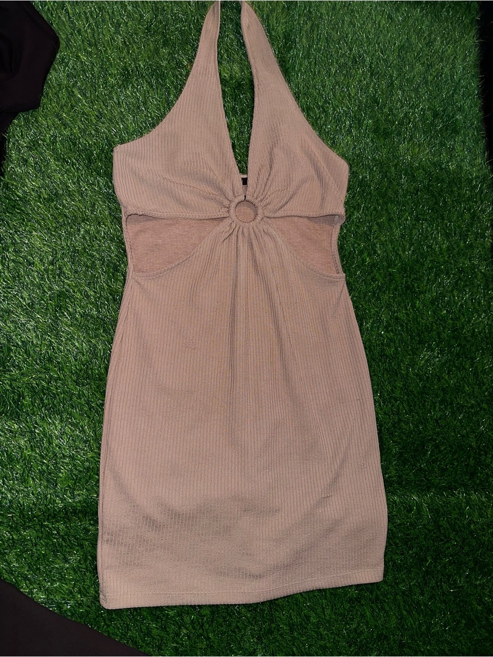 Halter Ring-Front Bodycon Dress in Dusty Rose
